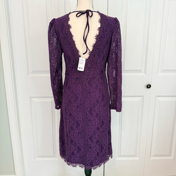 Suzanne Betro Lace Long Sleeve Purple V Neck Boho Evening Party Cocktail Dress M - Picture 2 of 16